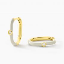 Créoles Infini Pop Argent Jaune Oxyde De Zirconium - Pour Femme - Pierre en Oxyde de Zirconium de forme Ronde - Motif Ovale - Histoire d'Or