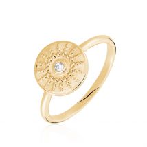 Bague Artea Plaqué Or Jaune Oxyde De Zirconium - Pour Femme - Pierre en Oxyde de Zirconium de forme Ronde - Motif Soleil - Histoire d'Or