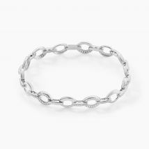 Bracelet Jonc Tehei Argent Blanc Oxyde De Zirconium - Pour Femme - Pierre en Oxyde de Zirconium de forme Ronde - Motif Barrette - Histoire d'Or
