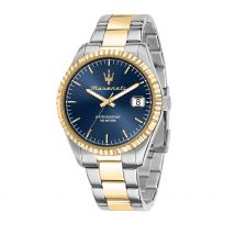Montre Maserati Competizione Bleu - Boîtier Bicolore - Cadran Blanc - Bracelet Argenté - Mécanisme en Quartz - Pour Homme - Histoire d'Or