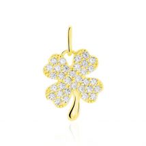 Pendentif Brewal Or Jaune Oxydes De Zirconium - Pour Femme - Pierre en Oxyde de Zirconium de forme Ronde - Motif Trèfle - Histoire d'Or