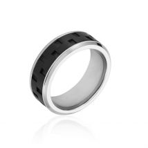 Bague Jourdan Oahu Acier Blanc Et Noir - Pour Homme - Histoire d'Or