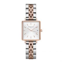 Montre Rosefield The Mini Boxy Blanc - Boîtier Rose - Cadran Blanc - Bracelet Rose - Mécanisme en Quartz - Pour Femme - Histoire d'Or
