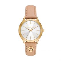 Montre Michael Kors Slim Runway Blanc - Boîtier Jaune - Cadran Blanc - Bracelet Rose - Mécanisme en Quartz - Pour Femme - Histoire d'Or