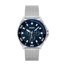 Montre Hugo Fresh Bleu - Boîtier Blanc - Cadran Blanc - Bracelet Argenté - Mécanisme en Quartz - Pour Homme - Histoire d'Or