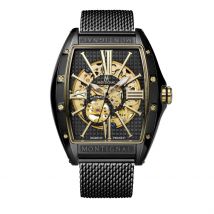 Montre Montignac Tonneau Automatique Noir - Boîtier Noir - Cadran Noir - Bracelet Noir - Mécanisme en Automatique - Pour Homme - Histoire d'Or
