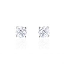 Boucles D'oreilles Puces 4 Griffes Or Blanc Diamant Synthetique - Pour Femme - Pierre en Diamant Synthétique de forme Ronde - Histoire d'Or