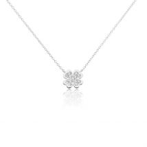 Collier Fortunata Argent Blanc Oxyde De Zirconium - Pour Femme - Pierre en Oxyde de Zirconium de forme Ronde - Motif Trèfle - Histoire d'Or