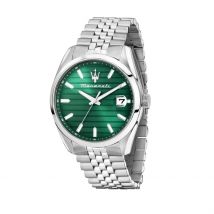 Montre Maserati Attrazione Vert - Boîtier Argenté - Cadran Vert - Bracelet Argenté - Mécanisme en Quartz - Pour Homme - Histoire d'Or