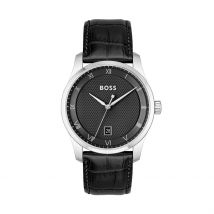 Montre Boss Principle Noir - Boîtier Argenté - Cadran Noir - Bracelet Noir - Mécanisme en Quartz - Pour Homme - Histoire d'Or