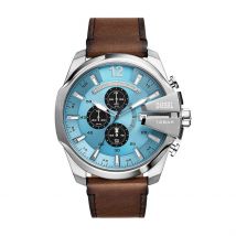 Montre Diesel Mega Chief Bleu - Boîtier Blanc - Cadran Blanc - Bracelet Marron - Mécanisme en Quartz - Pour Homme - Histoire d'Or
