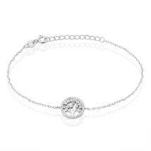 Bracelet Chimere Argent Blanc Oxyde De Zirconium - Pour Femme - Pierre en Oxyde de Zirconium de forme Ronde - Motif Arbre de vie - Histoire d'Or