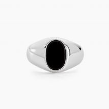 Chevalière Amaurie Argent Blanc Onyx - Pour Homme - Pierre en Onyx de forme Ovale - Motif Ovale - Histoire d'Or