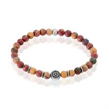 Bracelet Acier Huguesi Boules Oeil De Tigre - Pour Homme - Pierre en Quartz de forme Ronde - Motif Gouvernail - Histoire d'Or