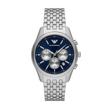 Montre Emporio Armani Bleu - Boîtier Blanc - Cadran Blanc - Bracelet Argenté - Mécanisme en Quartz - Pour Homme - Histoire d'Or