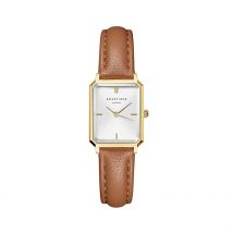 Montre Rosefield Octagon Xs Blanc - Boîtier Jaune - Cadran Blanc - Bracelet Marron - Mécanisme en Quartz - Pour Femme - Histoire d'Or