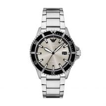 Montre Emporio Armani World Explorer Gris - Boîtier Blanc - Cadran Gris - Bracelet Argenté - Mécanisme en Quartz - Pour Homme - Histoire d'Or