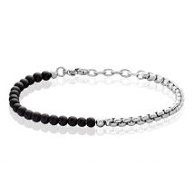 Bracelet Acier Blanc Christiano Onyx - Pour Homme - Pierre en Onyx de forme Ronde - Motif Boule - Histoire d'Or