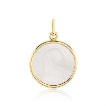 Pendentif Marie Or Jaune Nacre - Pour Famille - Pierre en Nacre de forme Ronde - Motif Vierge - Histoire d'Or