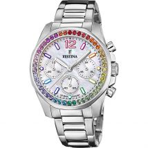 Montre Festina Boyfriend Blanc - Boîtier Blanc - Cadran Blanc - Bracelet Argenté - Mécanisme en Quartz - Pour Femme - Histoire d'Or