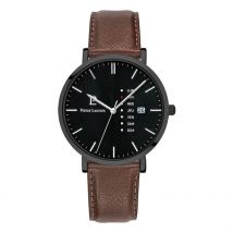Montre Pierre Lannier Data Noir - Boîtier Noir - Cadran Noir - Bracelet Marron - Mécanisme en Quartz - Pour Homme - Histoire d'Or