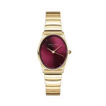 Montre Rosefield Oval Bordeaux - Boîtier Jaune - Cadran Rose - Bracelet Doré - Mécanisme en Quartz - Pour Femme - Histoire d'Or