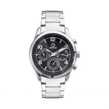 Montre O Watch Trendy Noir - Boîtier Blanc - Cadran Noir - Bracelet Argenté - Mécanisme en Quartz - Pour Homme - Histoire d'Or