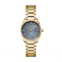 Montre Cluse Feroce Mini Bleu - Boîtier Jaune - Cadran Blanc - Bracelet Doré - Mécanisme en Quartz - Pour Femme - Histoire d'Or