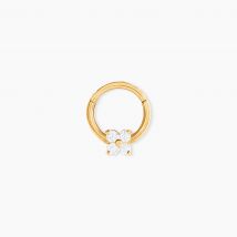 Piercing Fu Or Jaune Oxyde De Zirconium - Pour Femme - Pierre en Oxyde de Zirconium de forme Ronde - Motif Fleur - Histoire d'Or