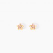 Boucles D'oreilles Puces Fleur Email Or Jaune - Pour Enfant - Histoire d'Or