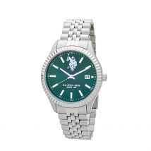 Montre U.s. Polo Damian Vert - Boîtier Blanc - Cadran Vert - Bracelet Argenté - Mécanisme en Quartz - Pour Homme - Histoire d'Or