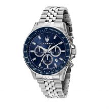 Montre Maserati Sfida Bleu - Boîtier Blanc - Cadran Blanc - Bracelet Argenté - Mécanisme en Quartz - Pour Homme - Histoire d'Or