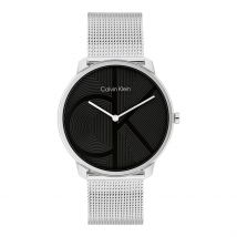 Montre Calvin Klein Iconic Noir - Boîtier Blanc - Cadran Noir - Bracelet Argenté - Mécanisme en Quartz - Pour Homme - Histoire d'Or