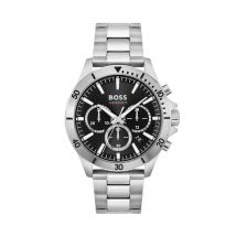 Montre Boss Troper Noir - Boîtier Blanc - Cadran Noir - Bracelet Argenté - Mécanisme en Quartz - Pour Homme - Histoire d'Or