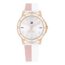 Montre Tommy Hilfiger Girls Argenté - Boîtier Jaune - Cadran Argenté - Bracelet Bicolore - Mécanisme en Quartz - Pour Enfant - Histoire d'Or
