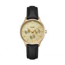 Montre Cluse Minuit Multifonction Doré - Boîtier Jaune - Cadran Champagne - Bracelet Noir - Mécanisme en Quartz - Pour Femme - Histoire d'Or