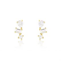 Boucles D'oreilles Puces Osip Or Jaune Oxyde De Zirconium - Pour Femme - Pierre en Oxyde de Zirconium de forme Triangle / Trillion - Histoire d'Or