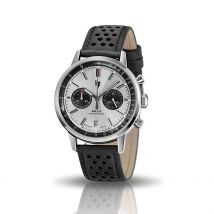Montre Lip Rallye Panda Argenté - Boîtier Blanc - Cadran Argenté - Bracelet Noir - Mécanisme en Quartz - Pour Homme - Histoire d'Or