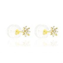 Boucles D'oreilles Puces Aubepine Or Jaune Oxyde - Pour Femme - Pierre en Oxyde de Zirconium de forme Ronde - Histoire d'Or
