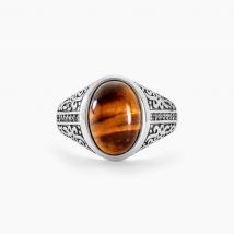 Chevalière Acier Vieilli Keegan œil De Tigre - Pour Homme - Pierre en Quartz de forme Ovale - Histoire d'Or
