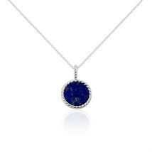 Collier Argent Blanc Zea Lapis Lazulis - Pour Femme - Pierre en Lapis lazuli de forme Ronde - Motif Cercle - Histoire d'Or