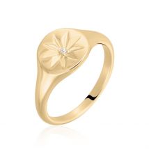 Chevalière Plaqué Or Crepinien Oxyde De Zirconium - Pour Femme - Pierre en Oxyde de Zirconium de forme Ronde - Motif Étoile - Histoire d'Or