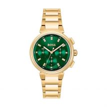 Montre Boss One Vert - Boîtier Doré - Cadran Vert - Bracelet Doré - Mécanisme en Quartz - Pour Femme - Histoire d'Or