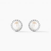 Boucles D'oreilles Clips Argent Blanc Valerio Perles Oxydes - Pour Femme - Pierre en Perle de culture de forme Bouton - Histoire d'Or
