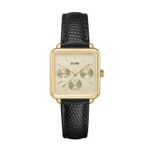 Montre Cluse La Tétragone Multifunction Doré - Boîtier Jaune - Cadran Champagne - Bracelet Noir - Mécanisme en Quartz - Pour Femme - Histoire d'Or