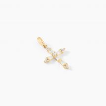 Pendentif Or Jaune Neottie Oxydes - Pour Femme - Pierre en Oxyde de Zirconium de forme Ronde - Motif Croix religieuse - Histoire d'Or