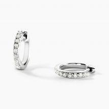 Mini Créoles Or Blanc Aryanna Diamants - Pour Femme - Pierre en Diamant de forme Ronde - Histoire d'Or