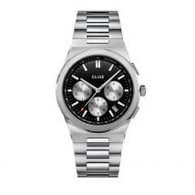 Montre Cluse Vigoureux Chrono Noir - Boîtier Blanc - Cadran Noir - Bracelet Argenté - Mécanisme en Quartz - Pour Homme - Histoire d'Or