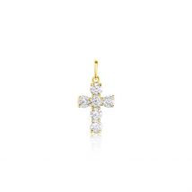 Pendentif Or Jaune Sebastian Oxyde De Zirconium - Pour Femme - Pierre en Oxyde de Zirconium de forme Ronde - Motif Croix religieuse - Histoire d'Or