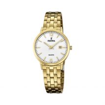Montre Festina Classics Blanc - Boîtier Jaune - Cadran Blanc - Bracelet Doré - Mécanisme en Quartz - Pour Femme - Histoire d'Or